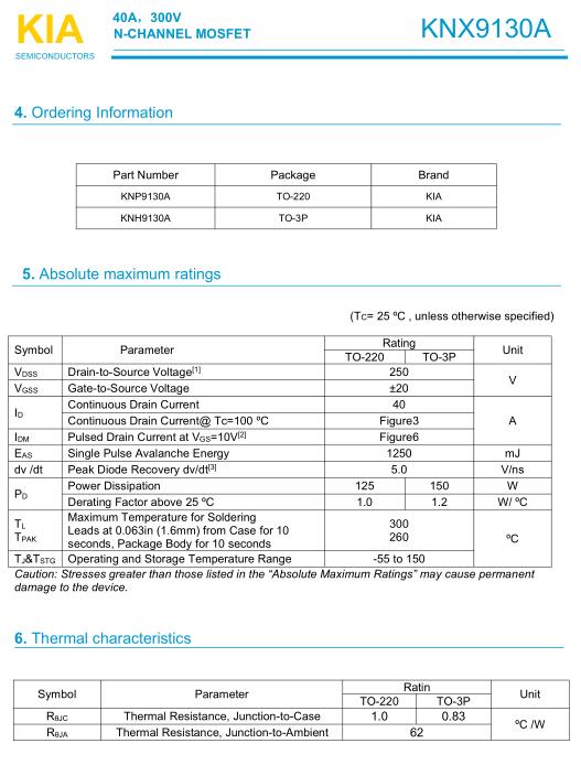 電動推桿MOS管,KNX9130A,40A/300V